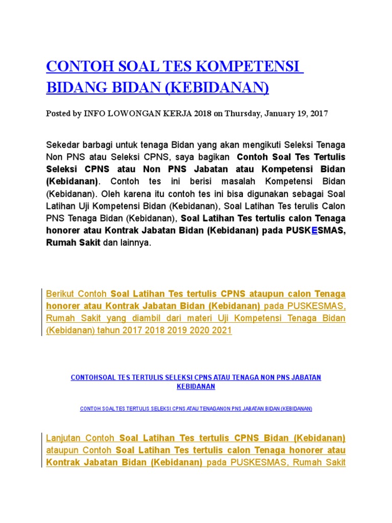 Contoh Soal Tes Kompetensi Bidang Bidan