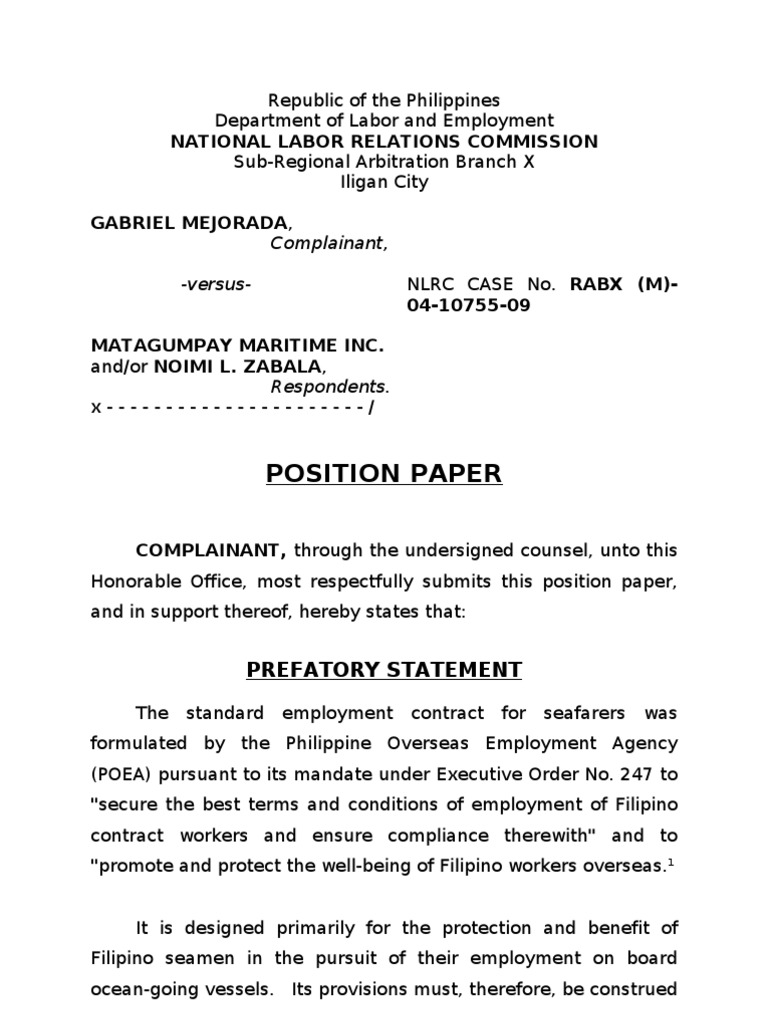 Mejorada Position Paper | PDF | Affidavit | Employment