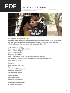 Gazab Ka Hai Din Lyrics Dil Juunglee Pdf