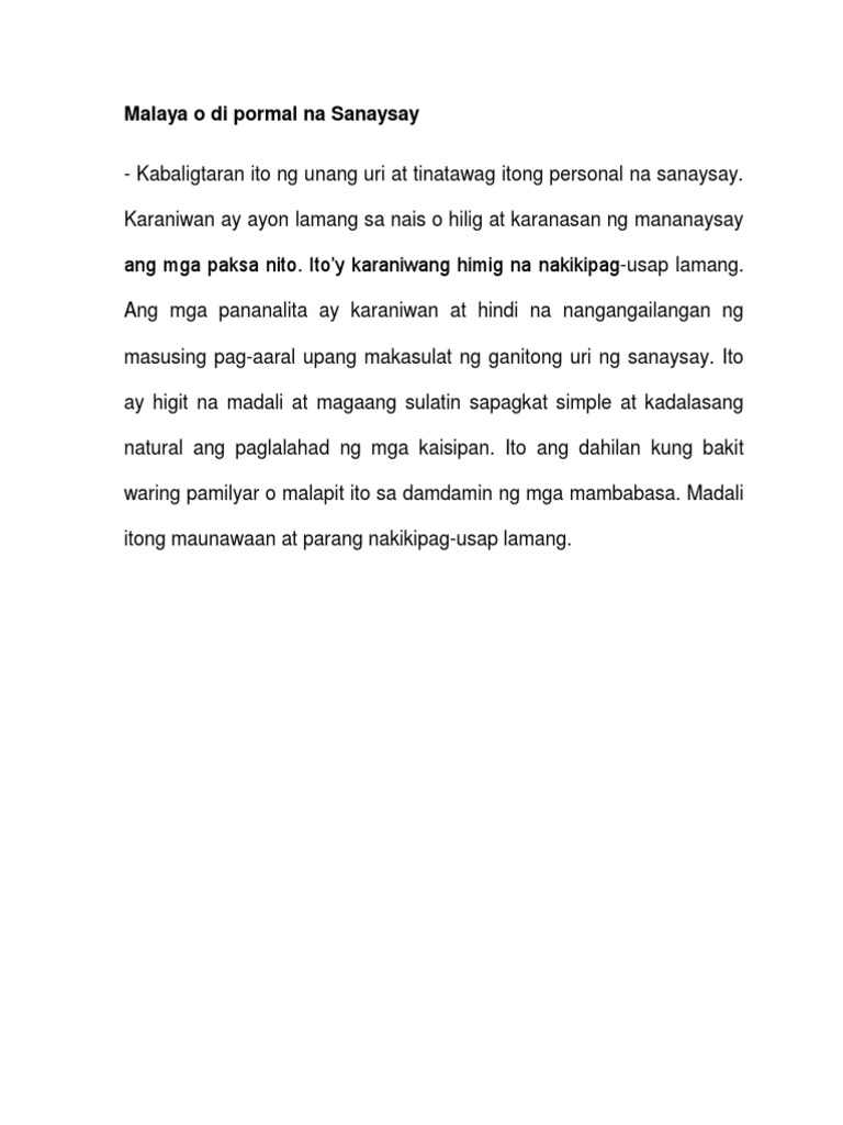 Malaya O Di Pormal Na Sanaysay Pdf