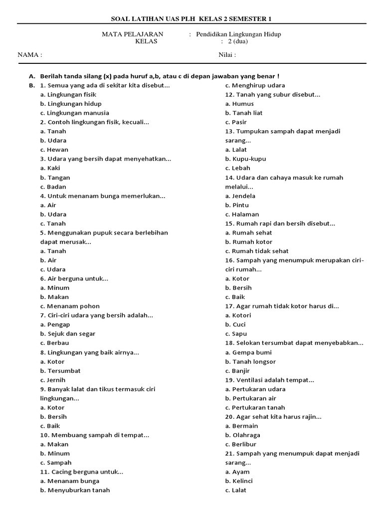Latihan Soal Kls Lima Plh Dan Kunci Jawabanya