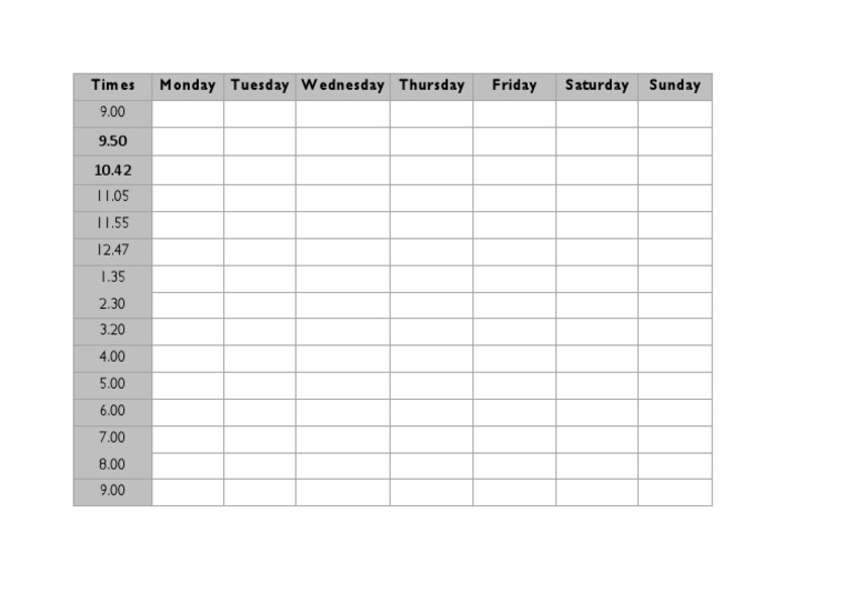 Weekly Schedule Time Slots | PDF