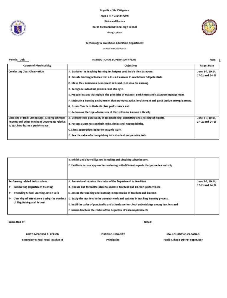Instructional Supervisory Plan Overview | PDF | Classroom Management ...