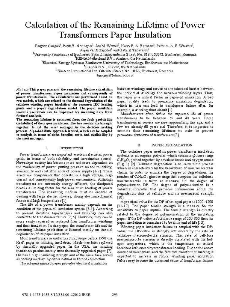 Transformer Paper Insulation Lifetime Analysis | PDF | Normal ...