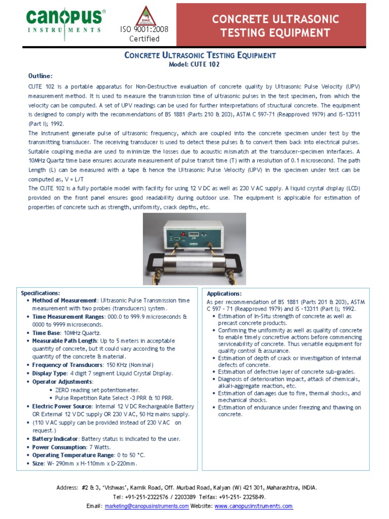 Concrete Ultrasonic Testing Equipment | PDF | Ultrasound | Alternating ...