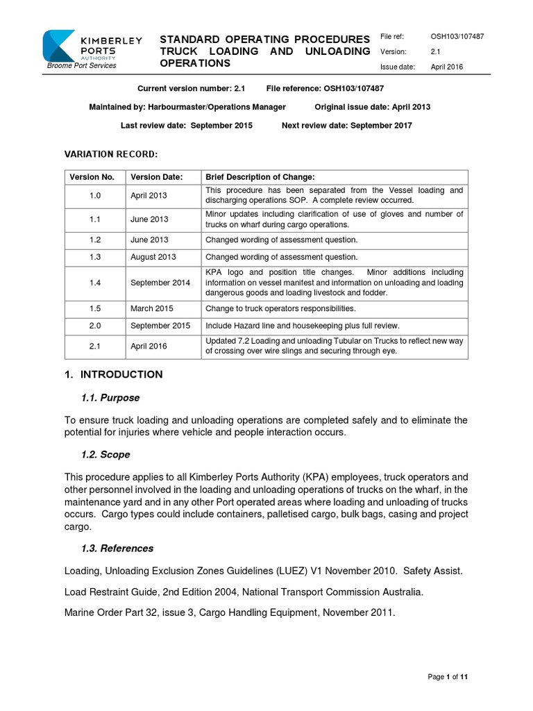 Truck Loading and Unloading Safety SOP | PDF | Stevedore | Forklift