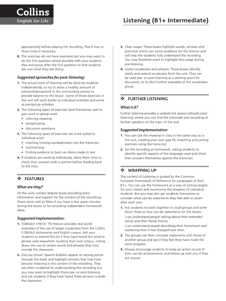 B1+ Listening Strategies for English Learners | PDF | Vocabulary | Phrase
