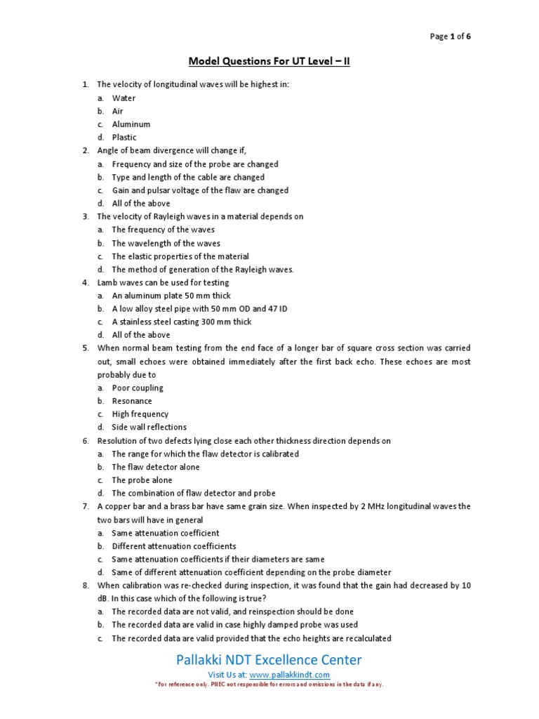 8.1 ASNT Ultrasonic Testing Level - II Questions and Answers | PDF ...