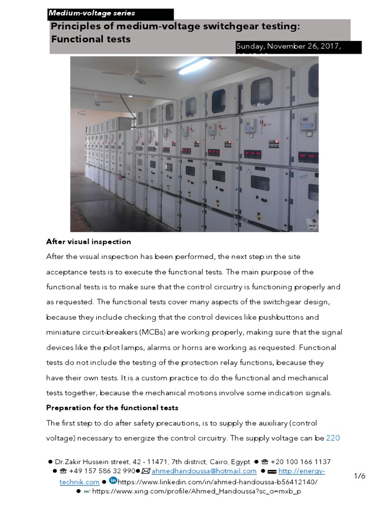 Medium Voltage Switchgear Testing Guide | PDF | Switch | Electrical ...