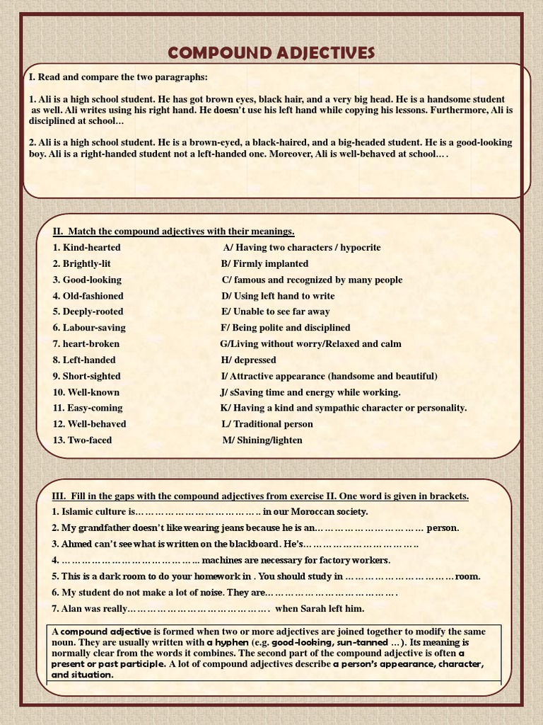 Compound Adjectives Worksheet Pdf