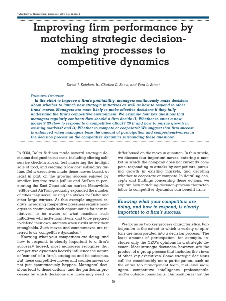 Strategic Decisions in Competitive Dynamics | PDF | Innovation ...