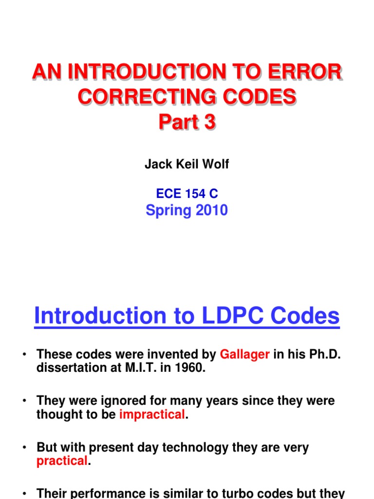 An Introduction To Error Correcting Codes: Spring 2010 | PDF | Low ...