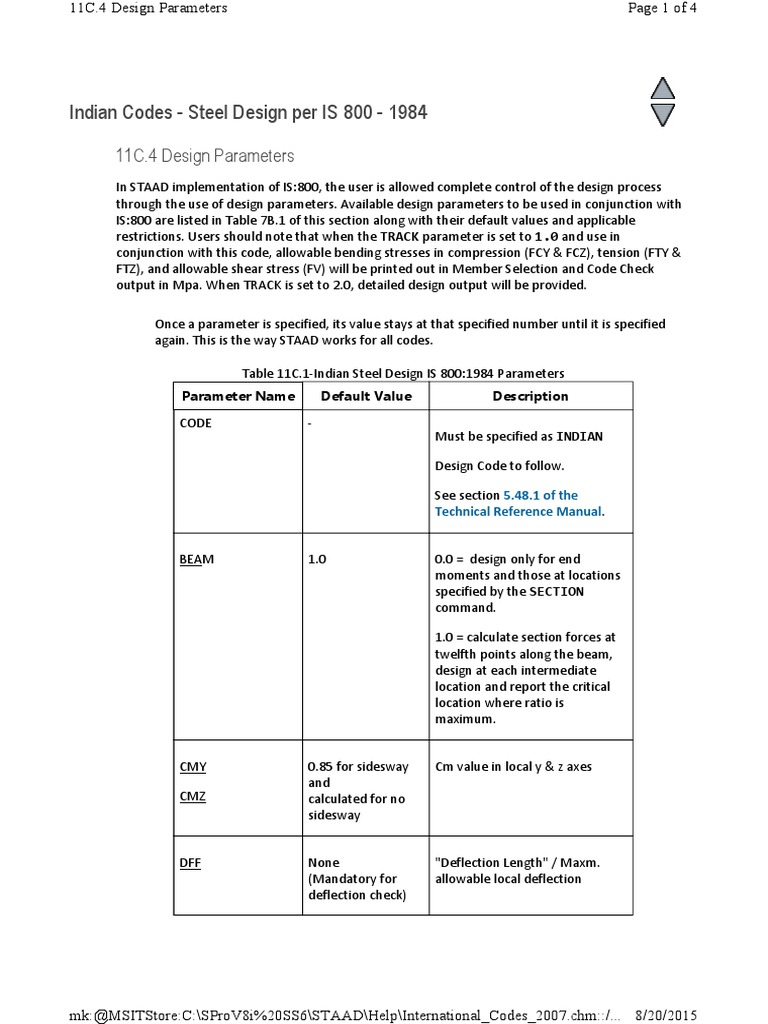 Indian Codes - Steel Design Per IS 800 - 1984 | PDF