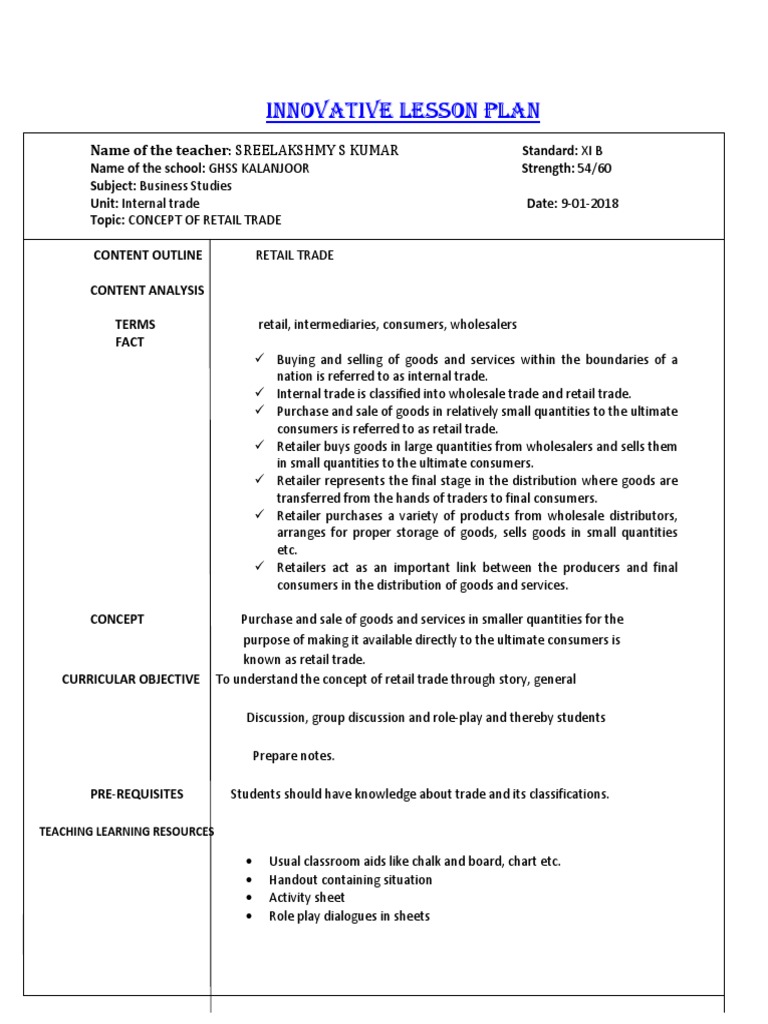 Innovative Lesson Plan | PDF | Retail | Distribution (Business)