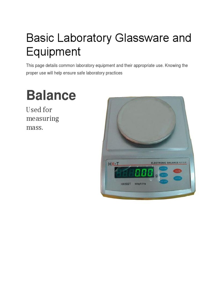 Basic Laboratory Glassware and Equipment PDF