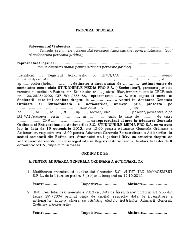 Procura Speciala Reprezentare Aga | PDF