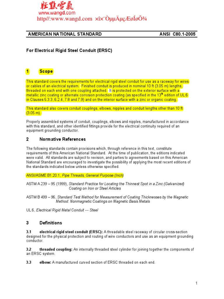 ANSI C80.1-2005: Steel Conduit Standard | PDF | Pipe (Fluid Conveyance ...