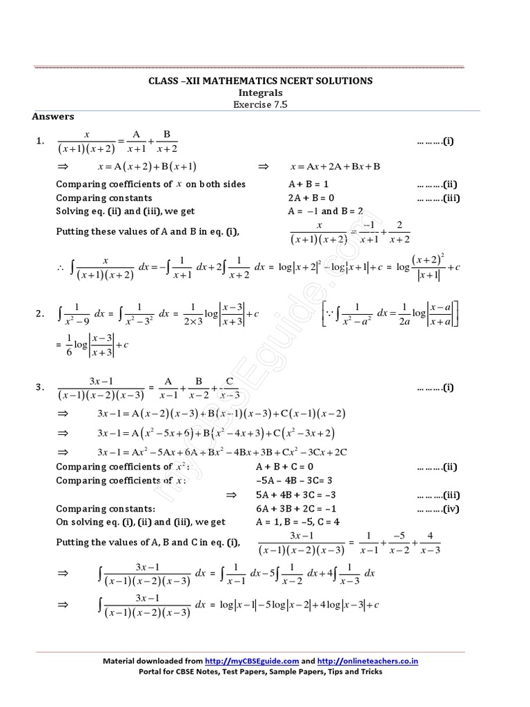 Class 12 Math NCERT Integrals Solutions | PDF | Mathematical Analysis ...