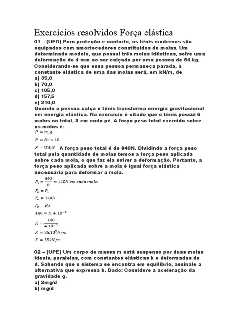 11 Exercícios Resolvidos Força Elástica | PDF | Energia Potencial | Massa