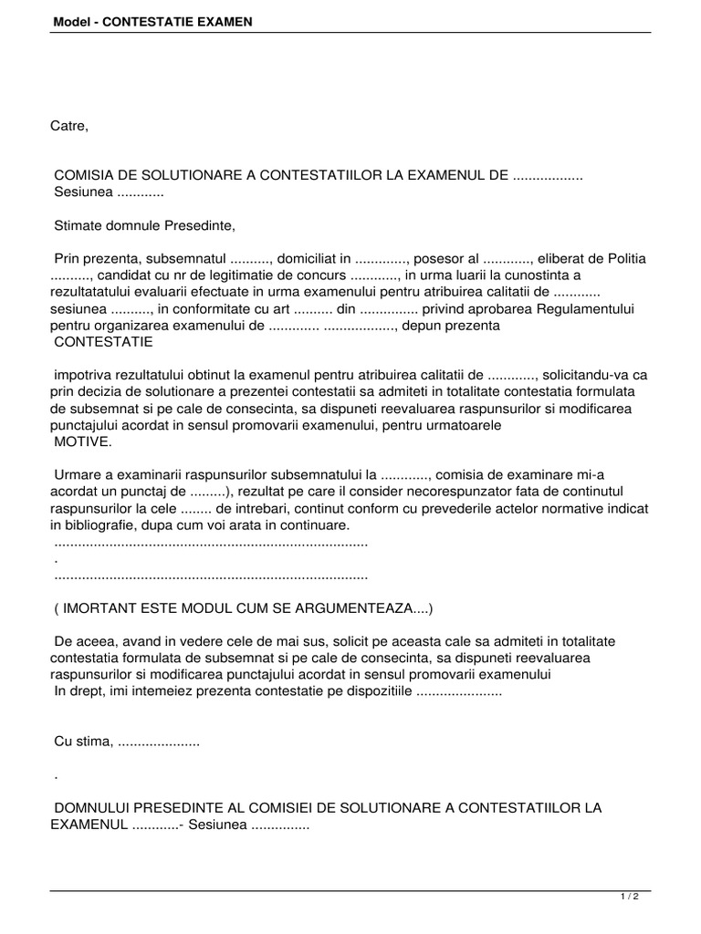 Model Contestatie Examen