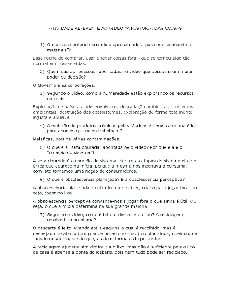 Atividade Referente Ao Vídeo História Das