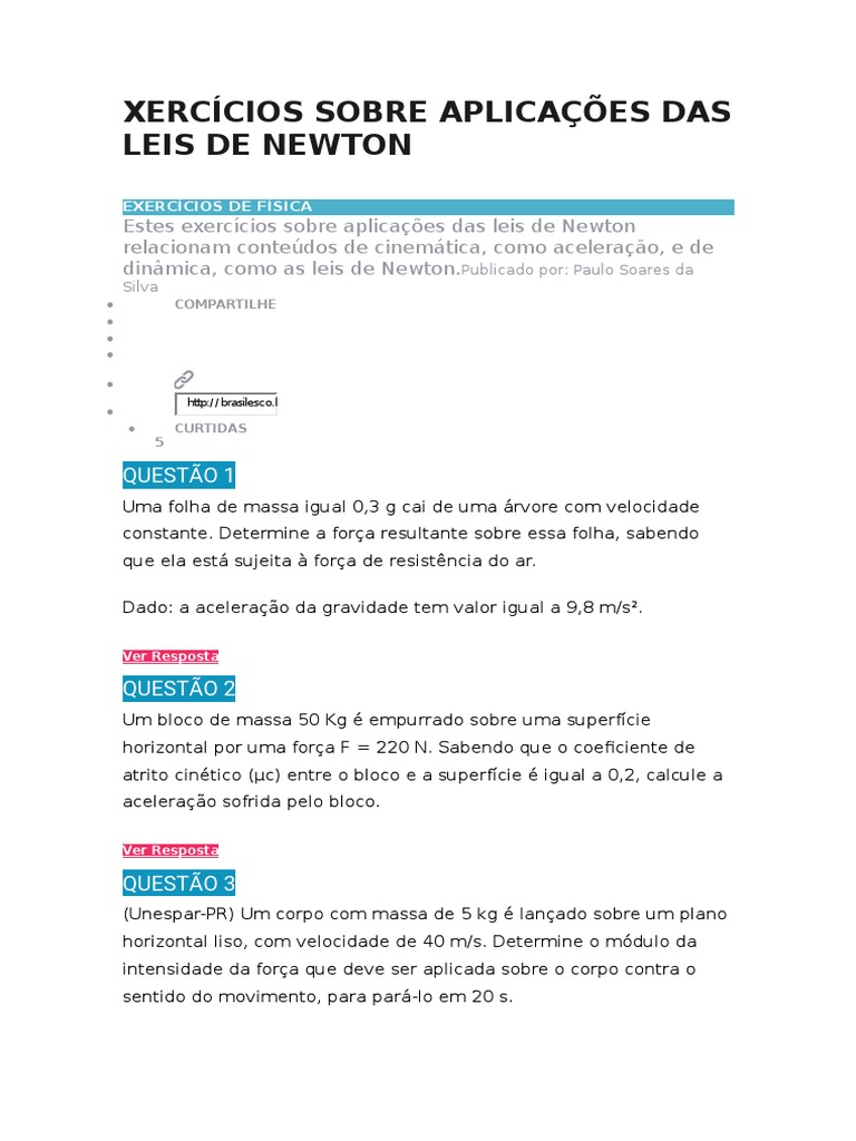 TRABALHO DE CIÊNCIAS (Velocidade Média) Leis de Newton, PDF, Leis do  Movimento de Newton