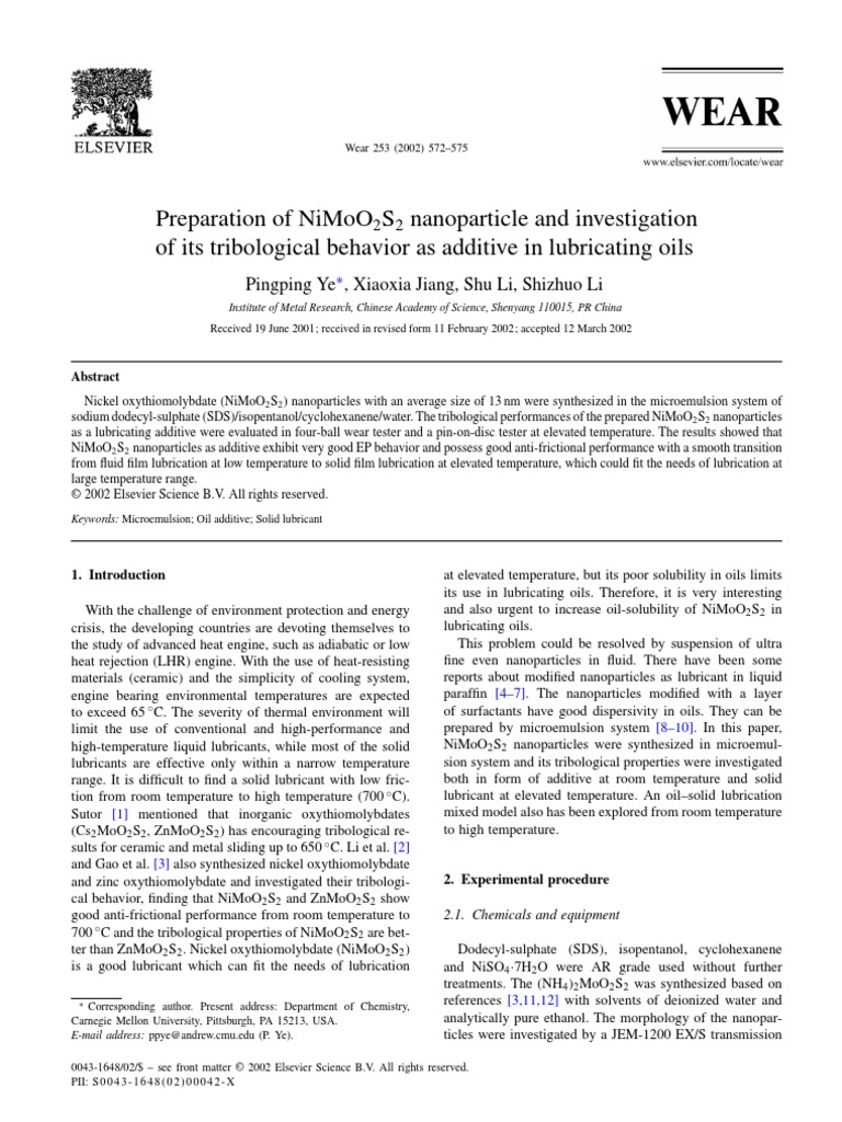Preparation of NiMoO2S2 Nanoparticle and Investigation of Its
