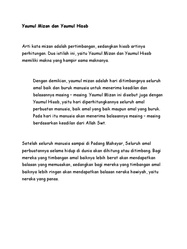 Yaumul Mizan Dan Yaumul Hisab | PDF