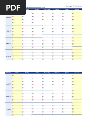 2017 Weekly Calendar