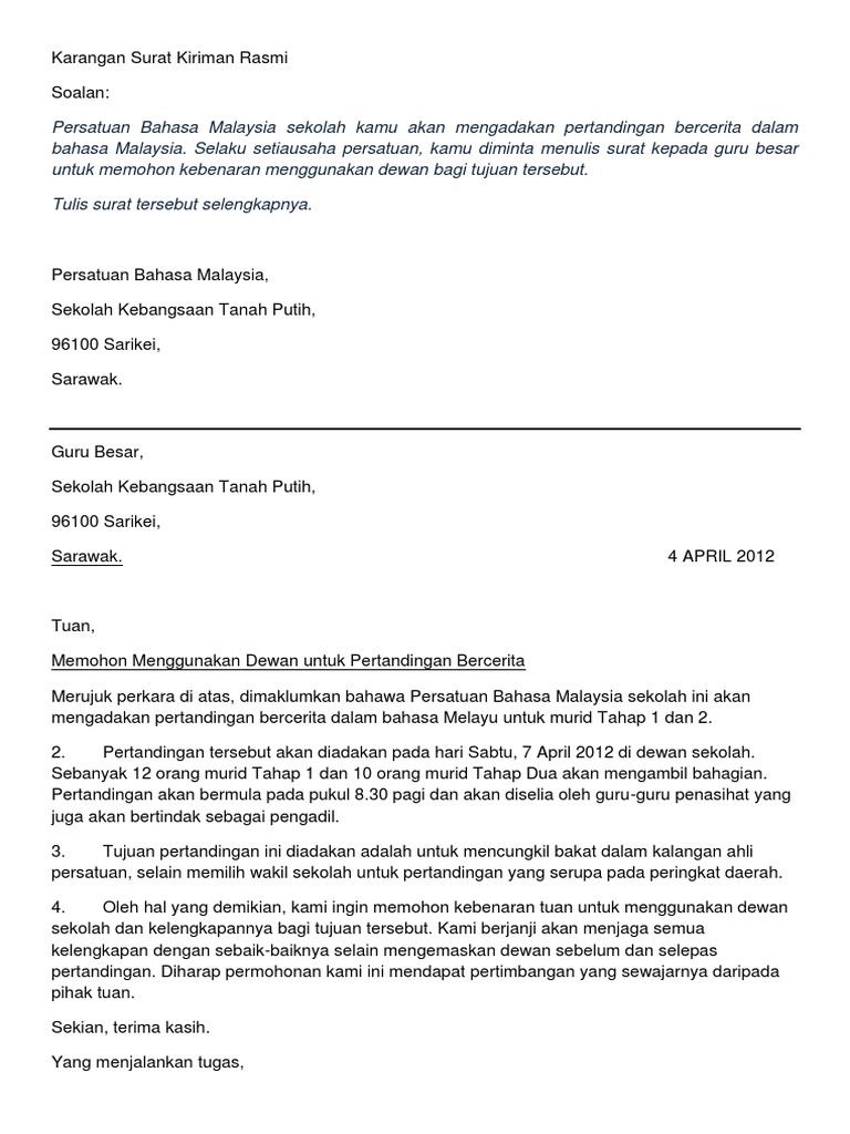 Karangan Bahasa Melayu Surat Rasmi