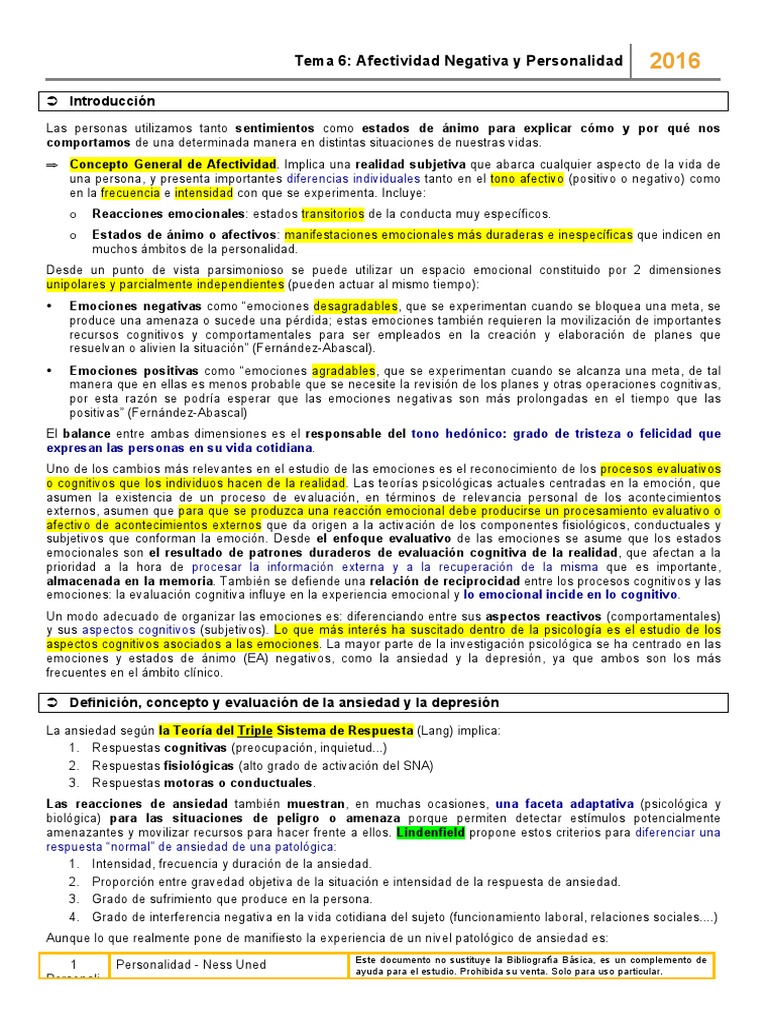 Afectividad Negativa y Personalidad | PDF | Ansiedad | Las emociones