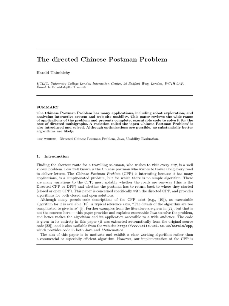 The Directed Chinese Postman Problem PDF Vertex (Graph Theory