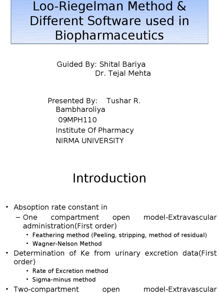 Looriegelman and Comp. Application in Biopharmaceutics | PDF ...