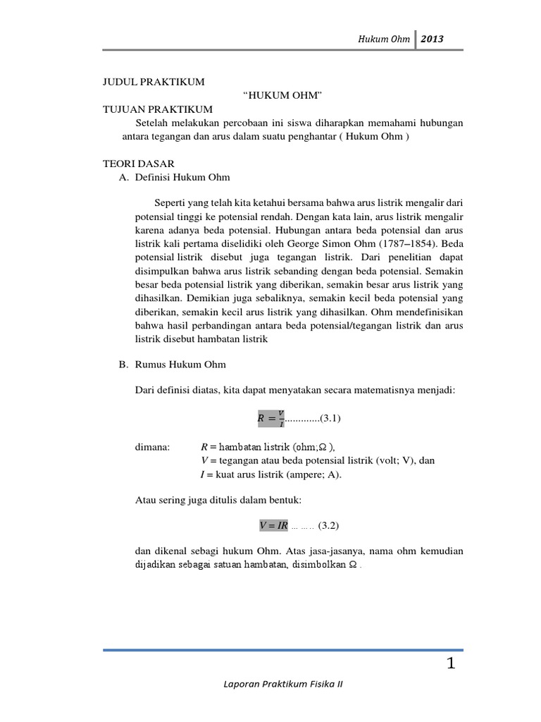 Contoh Laporan Praktikum Fisika Hukum Ohm Kumpulan
