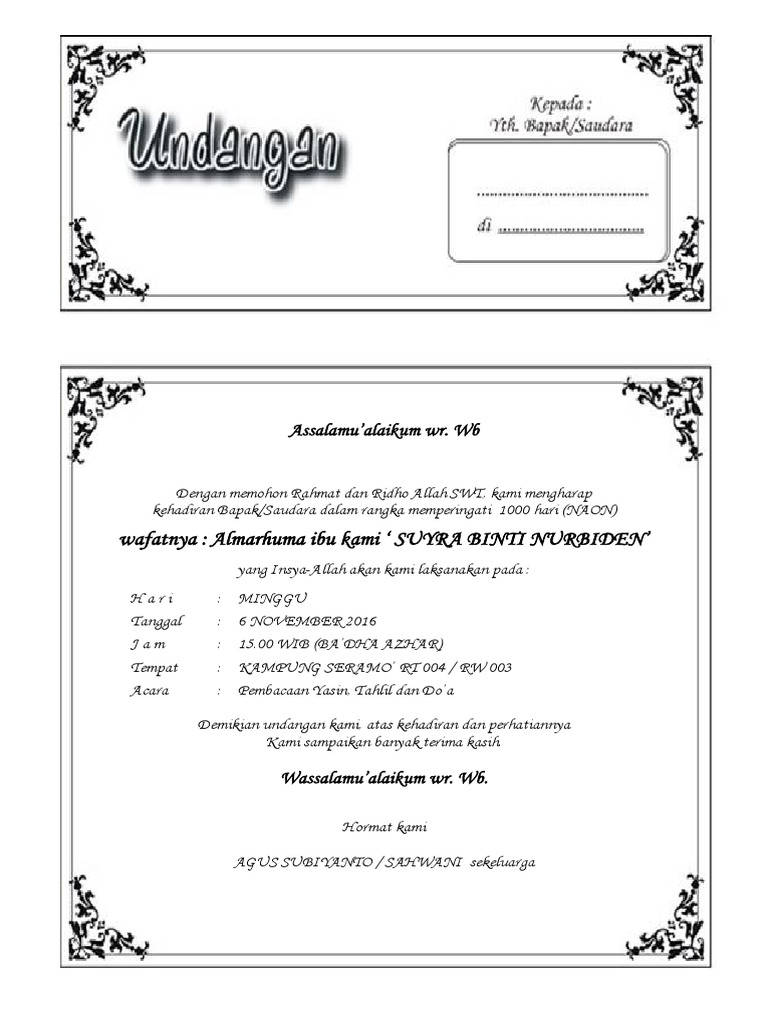 770 Koleksi Contoh Undangan Tahlil Gratis