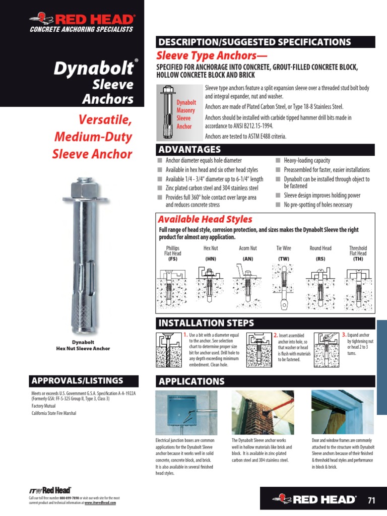 71-73 Dynabolts PDF | Download Free PDF | Screw | Building Materials