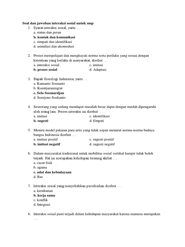 Soal Sosiolologi Dan Kunci Jawaban Materi Integrasi