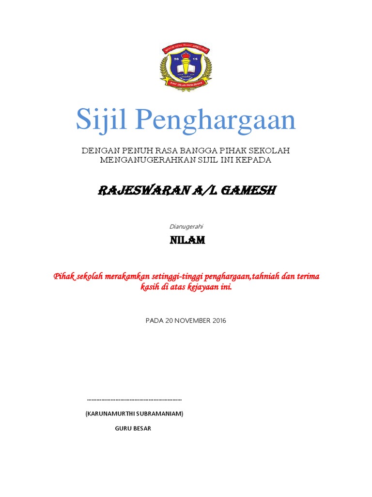 Sijil Format Nilam