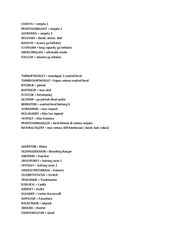 Cheat Gta San Andreas | PDF