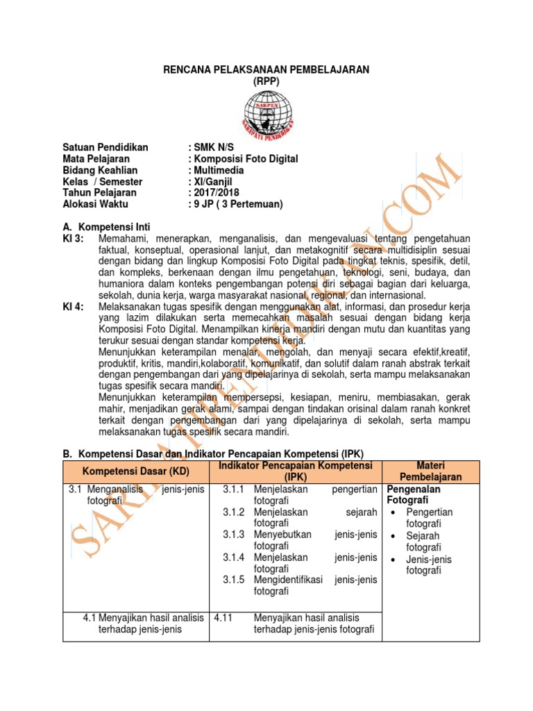 Rpp Komposisi Foto Digital 11 Smk