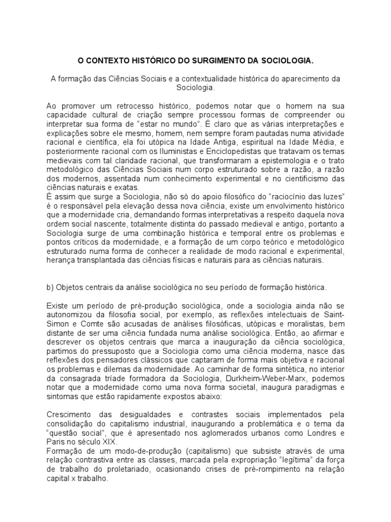 Contexto Histórico da Sociologia | PDF | Sociologia | Science
