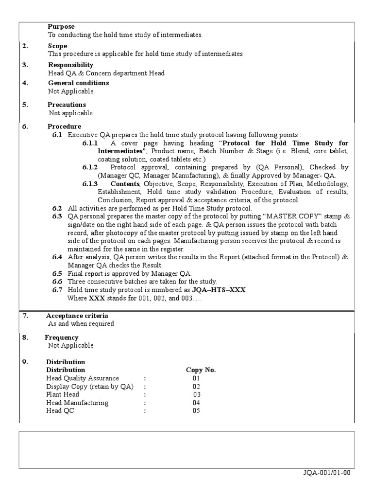 Hold Time Study SOP Indian Pharma 1 | Quality Assurance ...