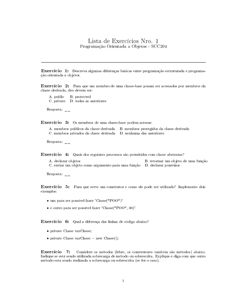 Exercícios de POO em Java para Iniciantes | PDF | Classe (programação ...