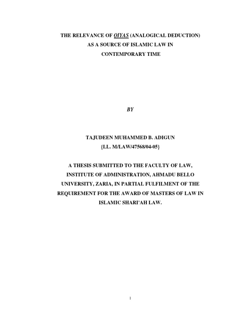 Relevance of Qiyas in Islamic Law in the Contemporary ...