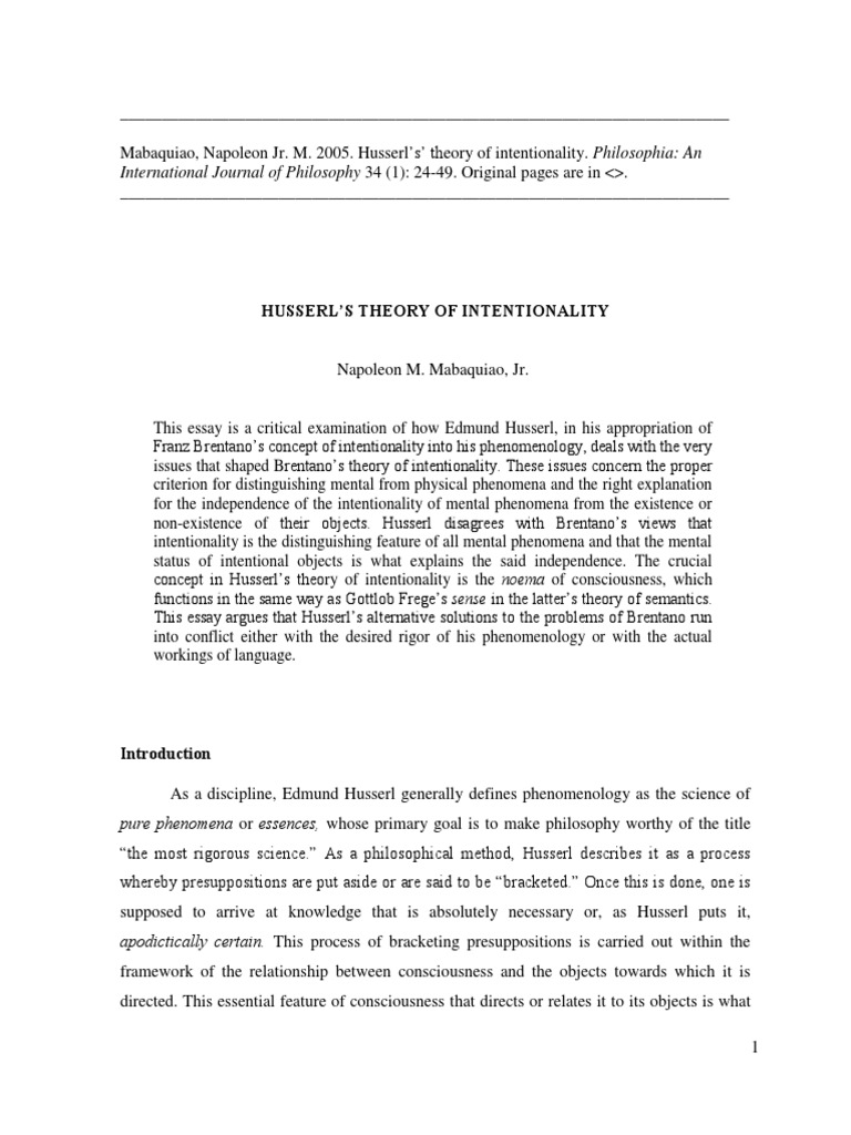 Husserl'S Theory of Intentionality | PDF | Phenomenology (Philosophy ...