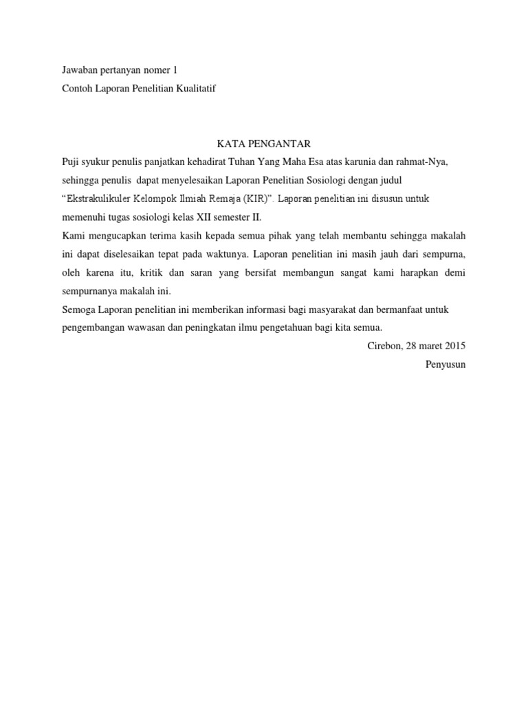 Contoh Laporan Penelitian Kualitatif