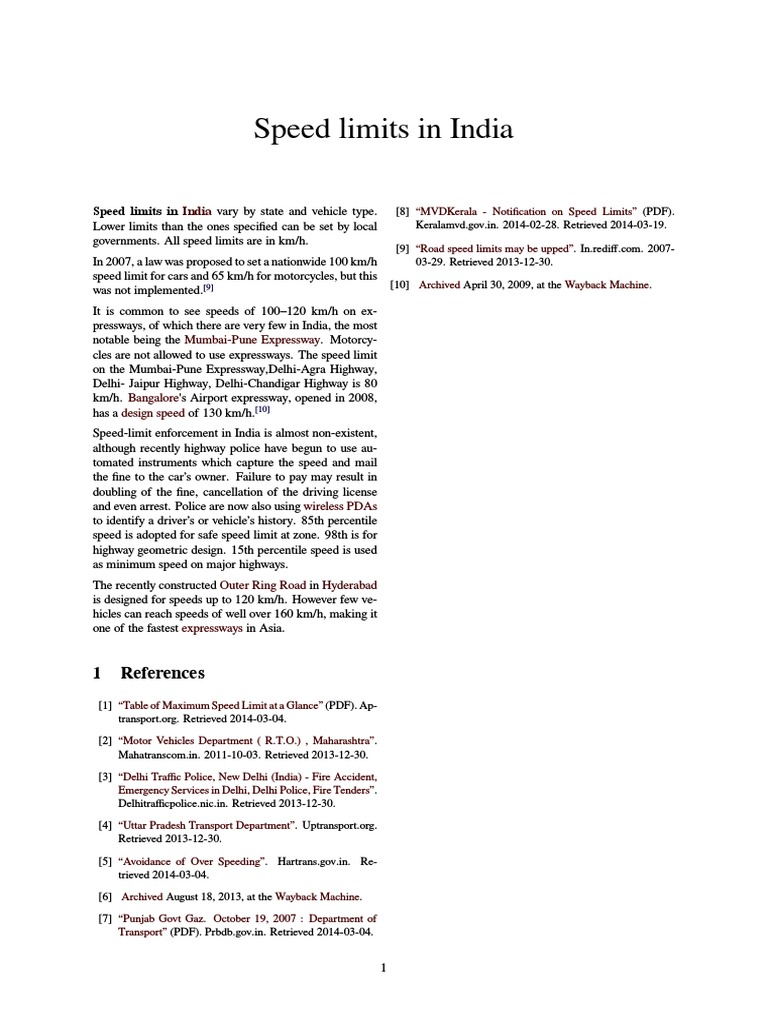 Speed Limits in India PDF Motor Vehicle Industries
