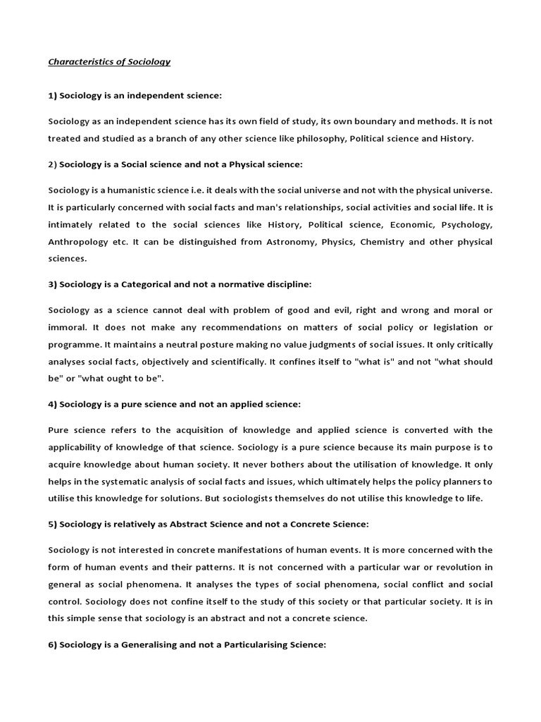 Characteristics of Sociology Explained | PDF | Sociology | Social Science