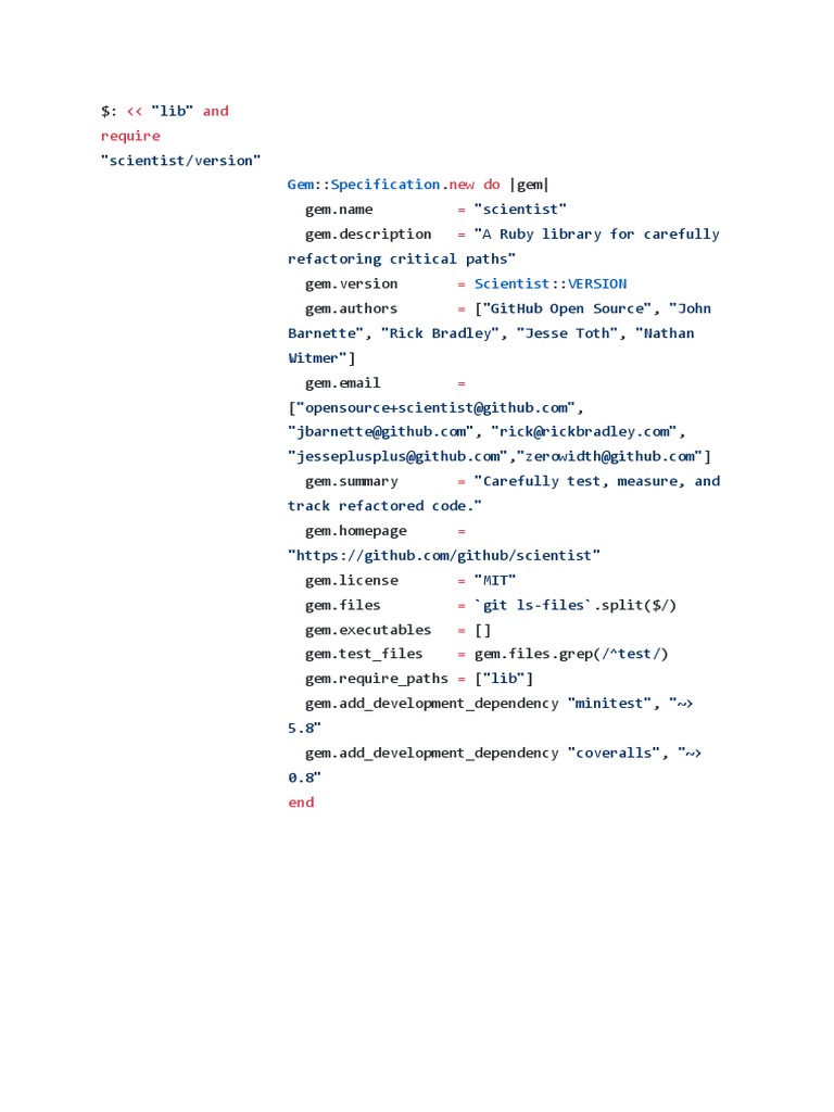 Ruby Gem Specification for Scientist | PDF