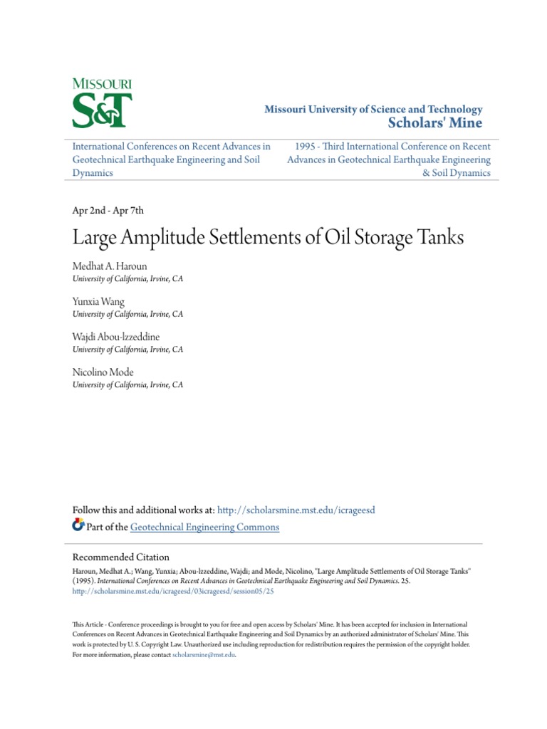 Large Amplitude Settlements of Oil Storage Tanks | PDF | Yield ...